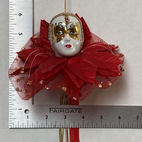 Carnival Of Venice Style Christmas Tree Ornament Porcelain Face Harlequin VTG - Picture 5 of 6